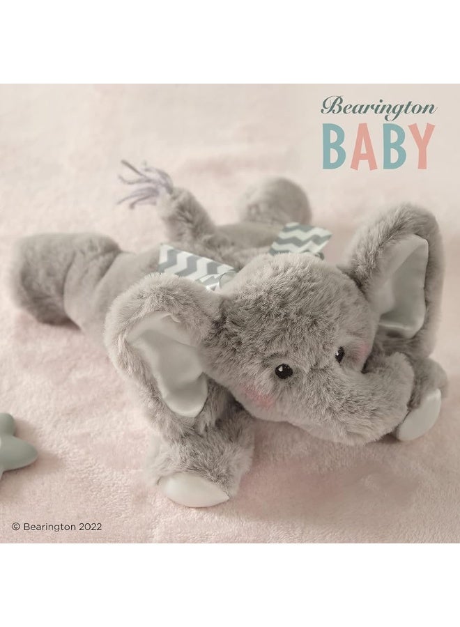 Bearington Baby Lilâ€™ Spout Rattle: 8-Inch Plush Stuffed Gray Elephant Rattle, Shaker Toy with Soft Plush Fur, Floppy Ears and Satin Bow; for Baby Shower or First Birthday