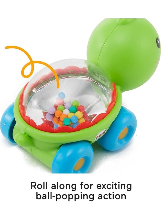 Fisher-Price Baby Crawling Toy Poppity Pop Turtle Push-Along Vehicle with Ball Popping Sounds for Infants Ages 6+ Monthsâ€‹