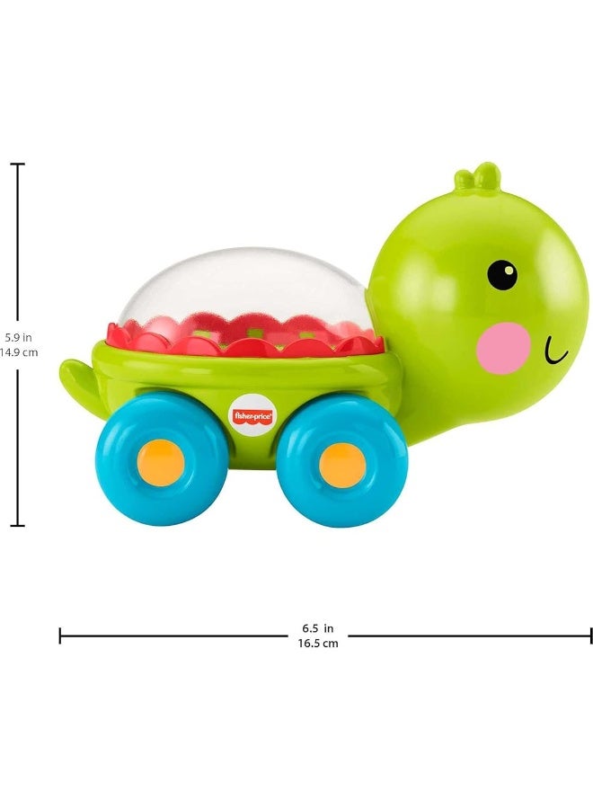 Fisher-Price Baby Crawling Toy Poppity Pop Turtle Push-Along Vehicle with Ball Popping Sounds for Infants Ages 6+ Monthsâ€‹