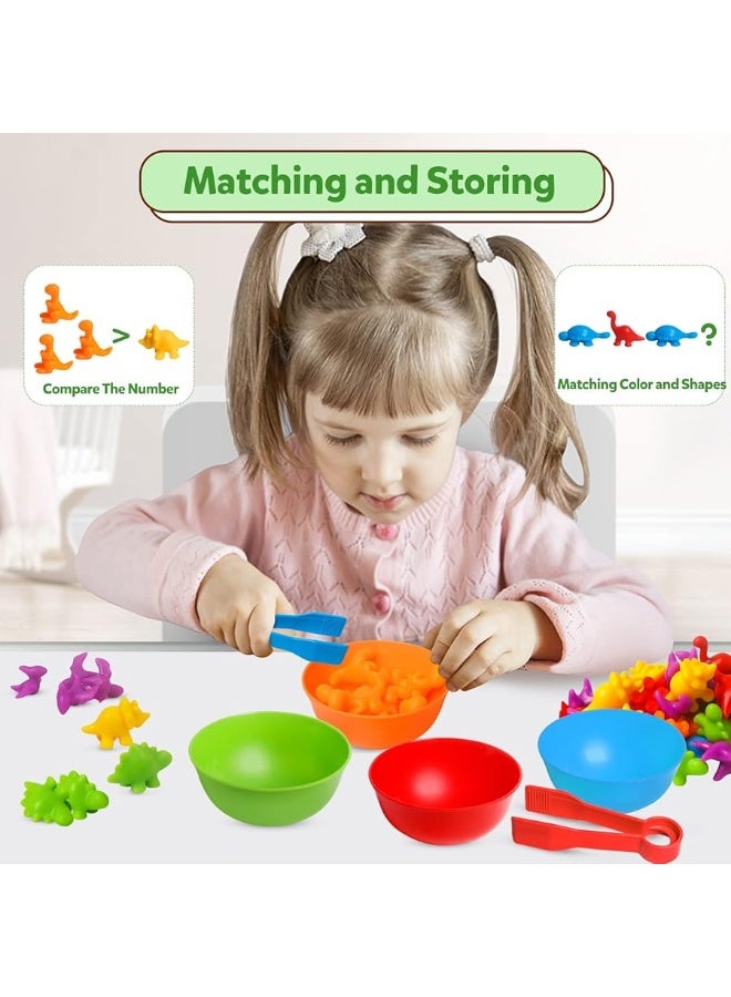 Counting Dinosaurs Toys Matching Games with Sorting Bowls for Kids Toddler Learning Activities Preschool Must Have Manipulatives Montessori Fine Motor Skills Toys Age 3 4 5 Years (Dinosaurs)