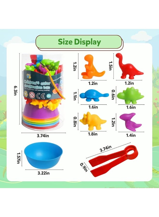 Counting Dinosaurs Toys Matching Games with Sorting Bowls for Kids Toddler Learning Activities Preschool Must Have Manipulatives Montessori Fine Motor Skills Toys Age 3 4 5 Years (Dinosaurs)