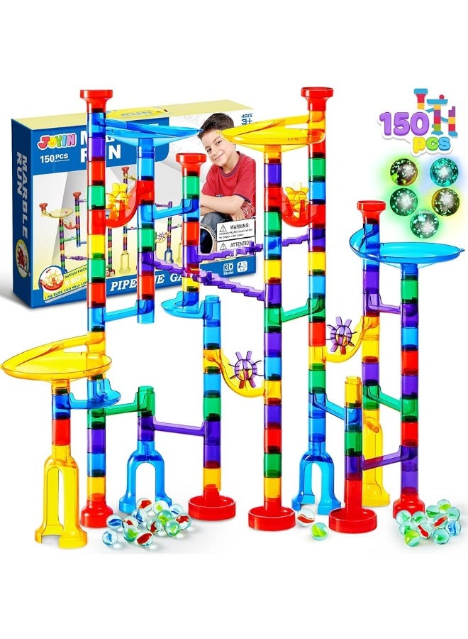 JOYIN 150Pcs Glowing Marble Run- Construction Building Blocks Toys with 5 Glow in The Dark Glass Marbles, STEM Educational Building Block Toy