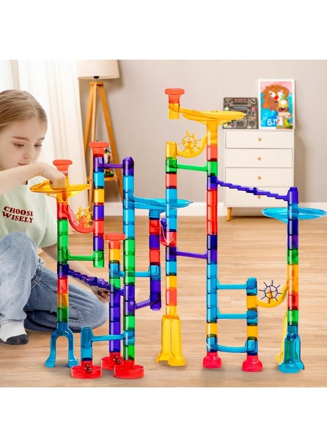 JOYIN 150Pcs Glowing Marble Run- Construction Building Blocks Toys with 5 Glow in The Dark Glass Marbles, STEM Educational Building Block Toy