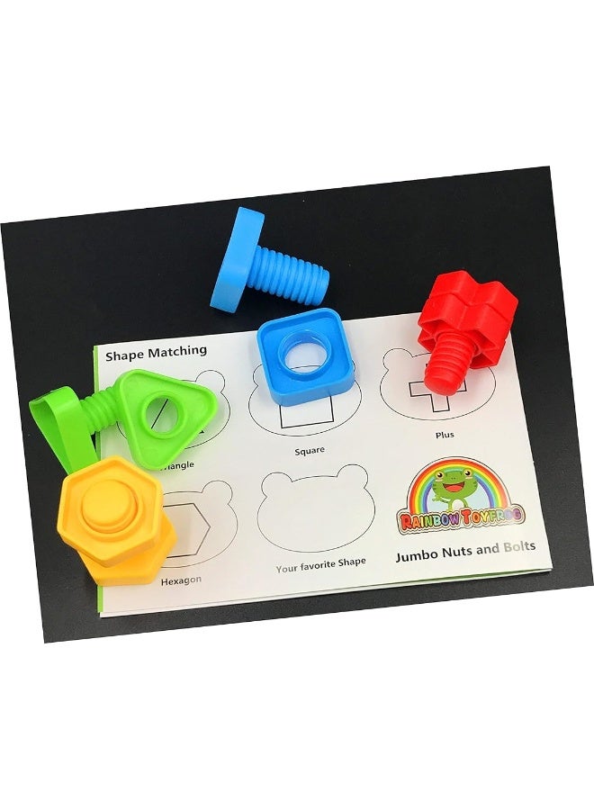 RAINBOW TOYFROG Jumbo Nuts and Bolts Toddler Toys - 40 Busy Bolts with Storage Tote & Book - Toddler & Baby Occupational Therapy Toys - Develop Fine Motor Skills Through Play