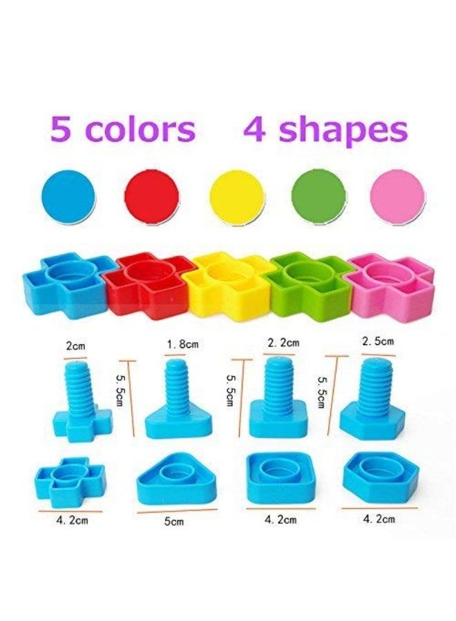RAINBOW TOYFROG Jumbo Nuts and Bolts Toddler Toys - 40 Busy Bolts with Storage Tote & Book - Toddler & Baby Occupational Therapy Toys - Develop Fine Motor Skills Through Play