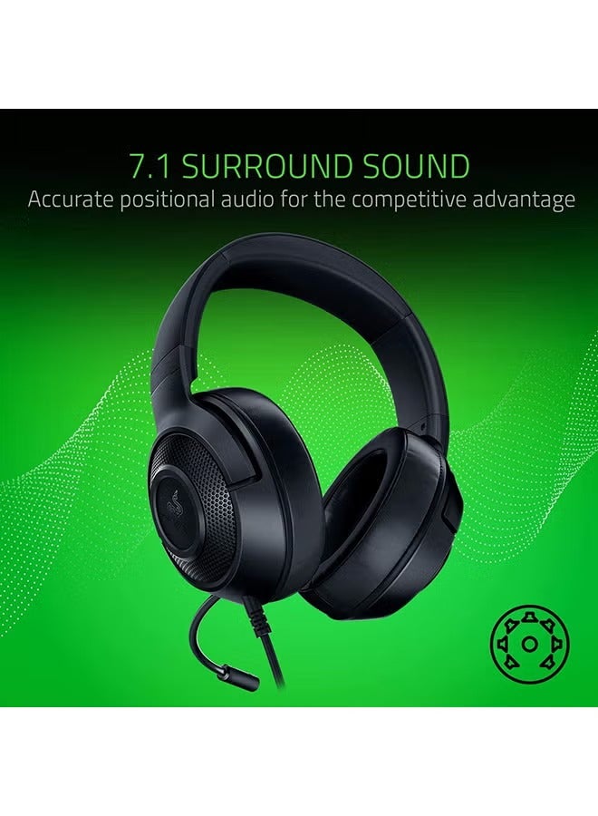 Kraken X Lite Ultralight Gaming Headset: 7.1 Surround Sound Capable - Lightweight Frame - Bendable Cardioid Microphone - for PC, Xbox, PS4, Nintendo Switch - Classic Black