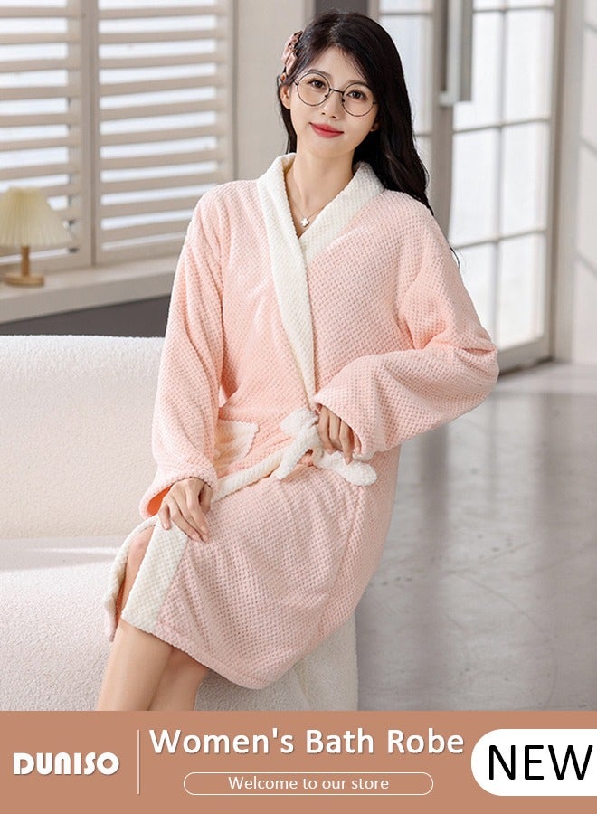 Women's Bath Robe, Wearable Bath Towel with Side Pocket Wrap Shower Wrap Towel Dress Long Sleeve Bathrobe Waffle Spa Towel Robes with Adjustable Closure Quick Dry Lightweight Cover Up