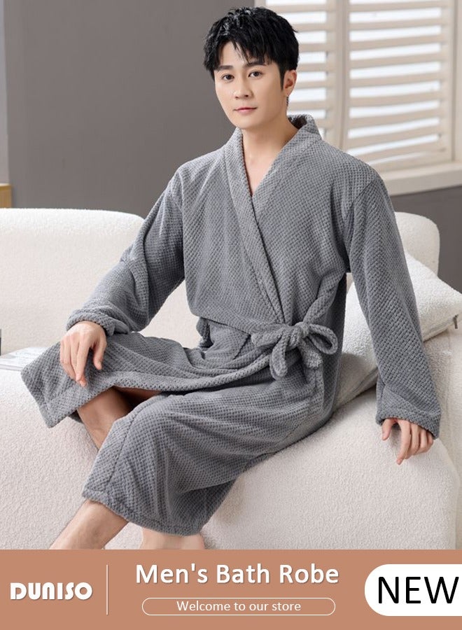 Men's Bath Robe, Wearable Bath Towel with Side Pocket Wrap Shower Wrap Towel Dress Long Sleeve Bathrobe Waffle Spa Towel Robes with Adjustable Closure Quick Dry Lightweight Cover Up