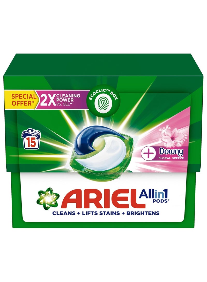 Ariel Floral Breeze All-in-1 Pods, 15 count, Laundry Detergent Pods Cleans, Lifts Stains and Brightens