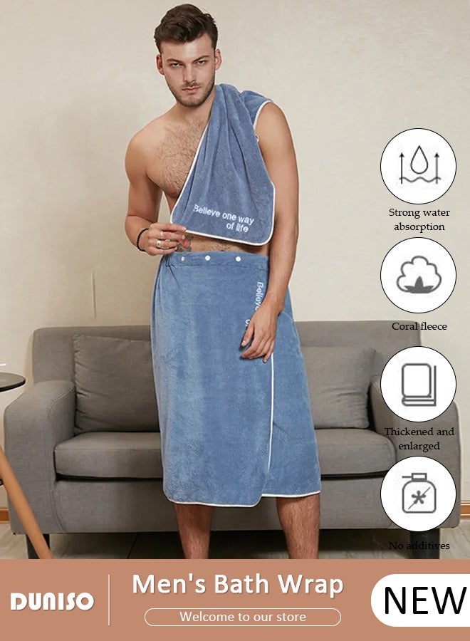 Men's Bath Wrap Towel Spa Robe with Buttons Adjustable Sauna Towels Wearable Body Wrap Towel Water Absorbent Quick-Drying Microfiber Shower Bath Towel