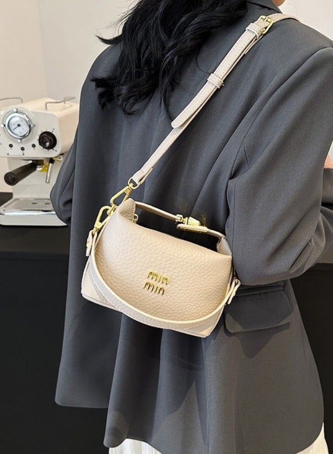 Women's Classic Fashion Multi functional Mini Makeup Bag Handbag Shoulder Bag Handheld Small Bag Beige