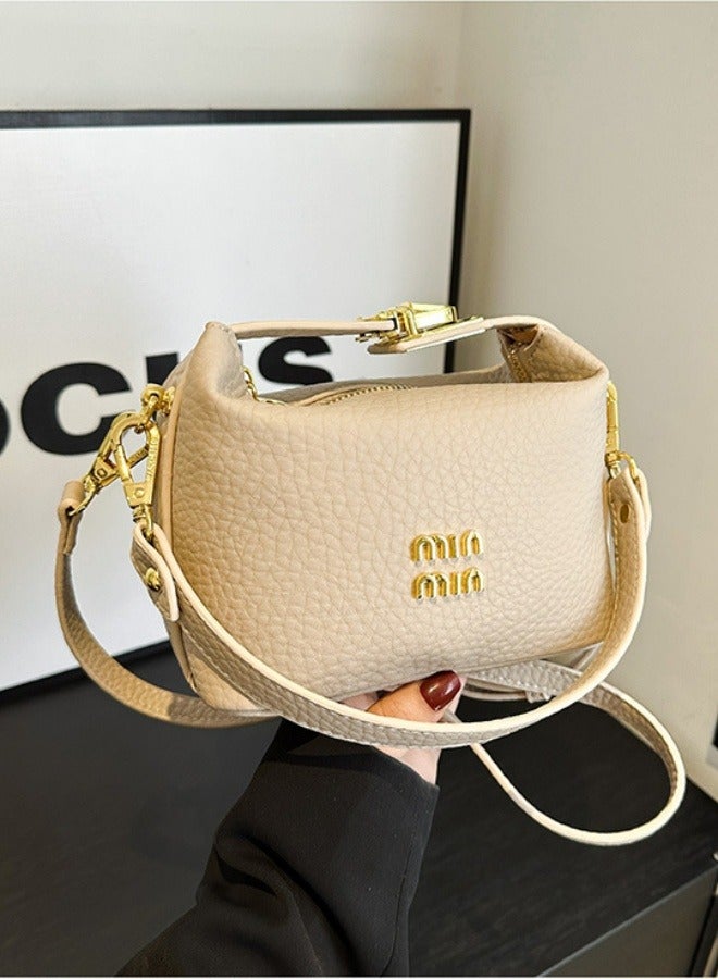 Women's Classic Fashion Multi functional Mini Makeup Bag Handbag Shoulder Bag Handheld Small Bag Beige