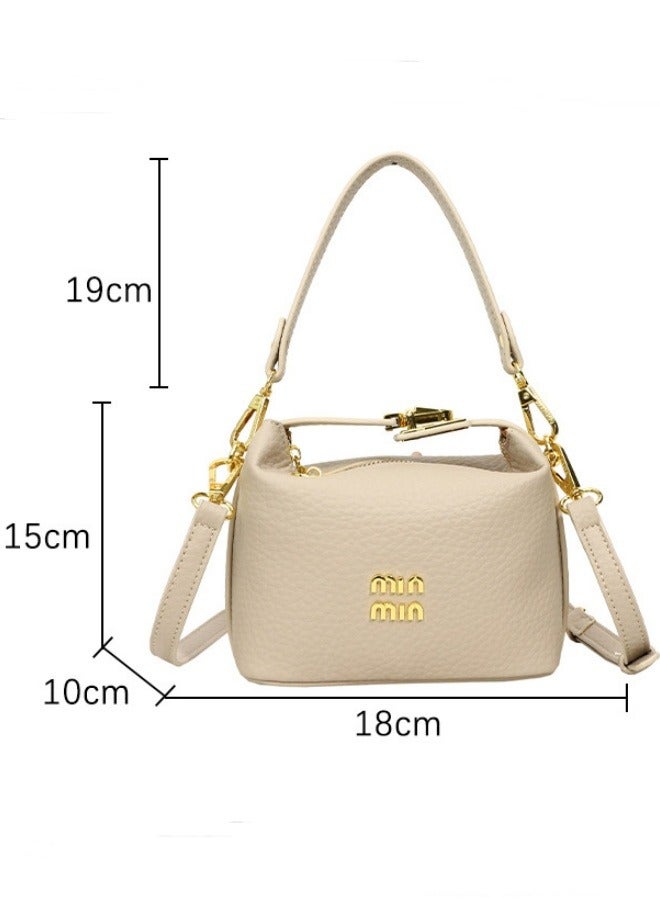 Women's Classic Fashion Multi functional Mini Makeup Bag Handbag Shoulder Bag Handheld Small Bag Beige