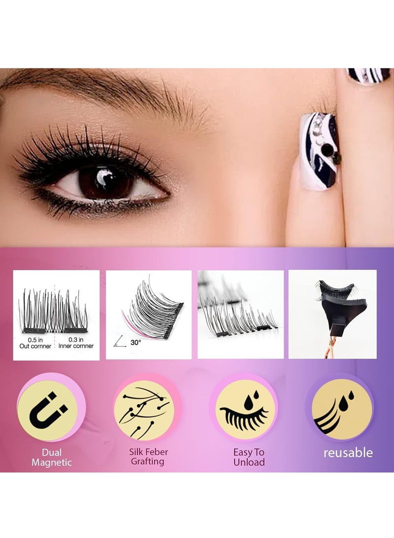 Magnetic Eyelashes Without Eyeliner Reusable Dual Magnetic Lashes With 16 Pair Looking Natural No Glue 3D False Eyelashes Kit