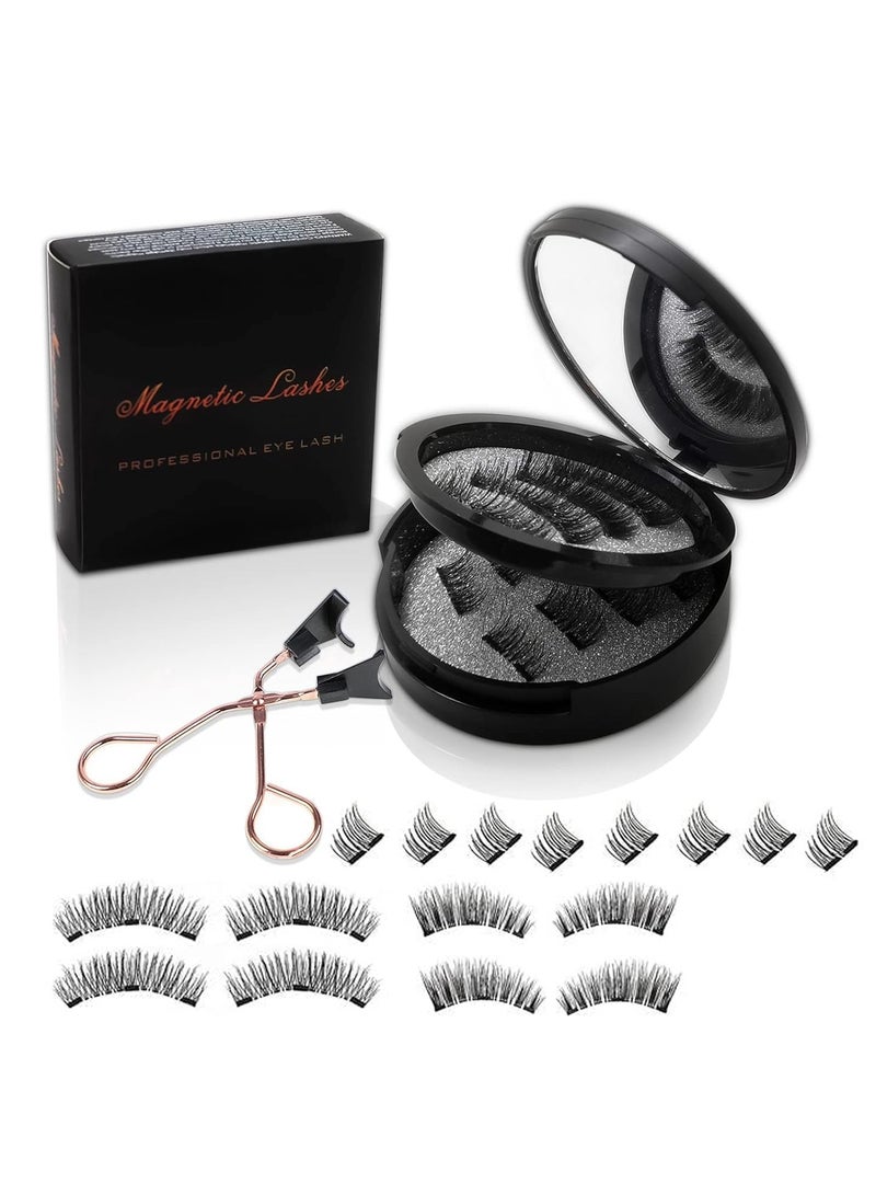 Magnetic Eyelashes Without Eyeliner Reusable Dual Magnetic Lashes With 16 Pair Looking Natural No Glue 3D False Eyelashes Kit