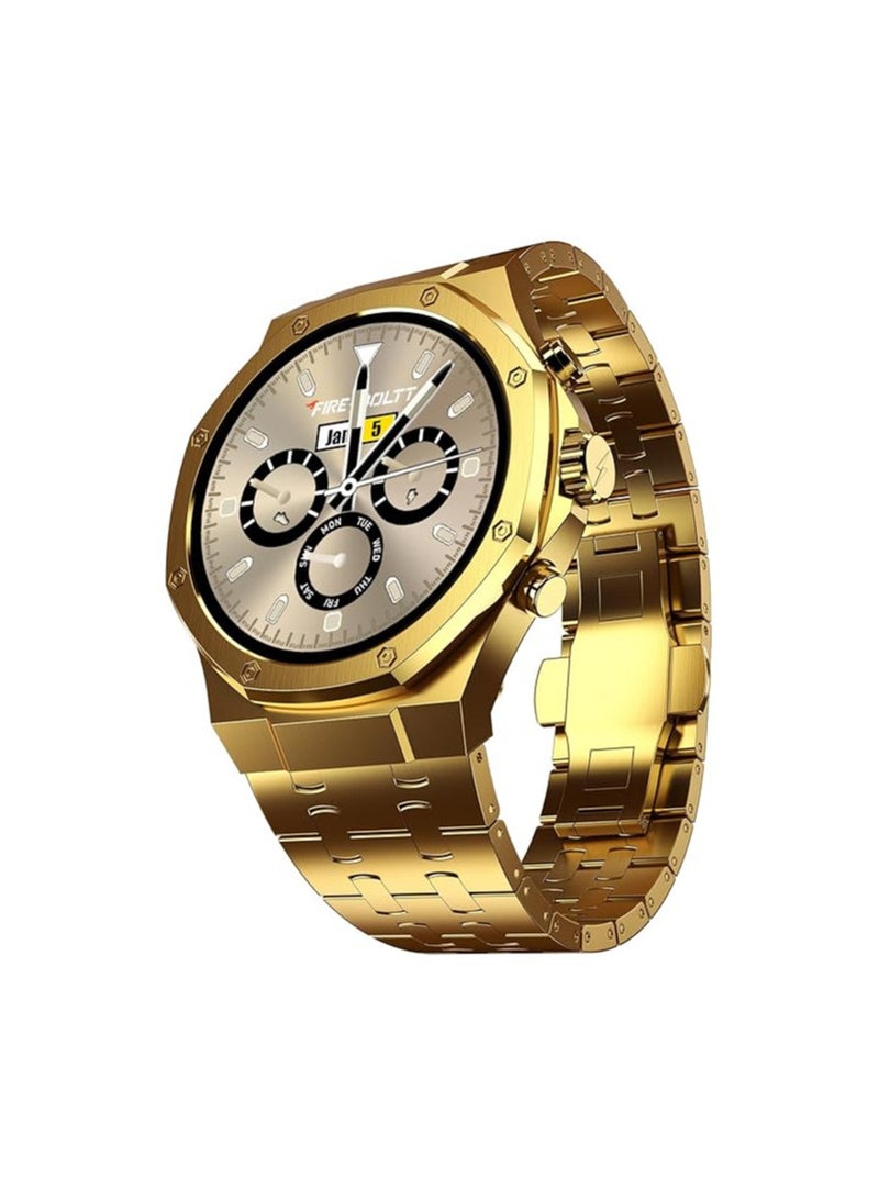 Fire-Boltt Royale Luxury Stainless Steel Smart Watch 1.43” AMOLED Display, Always On Display, 750 NITS Peak Brightness 466 * 466 px Resolution. Bluetooth Calling, IP67, 75Hz Refresh Rate (Gold)