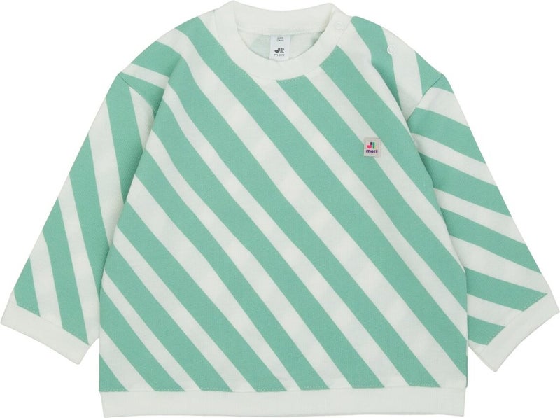 Sideways Stripe Printed Sweatshirt with Snap on Shoulders