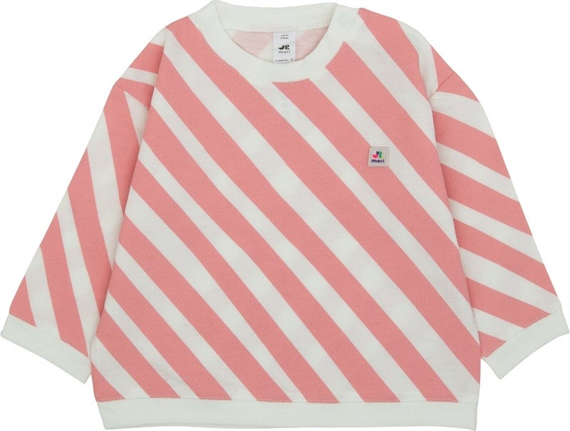 Sideways Stripe Printed Sweatshirt with Snap on Shoulders