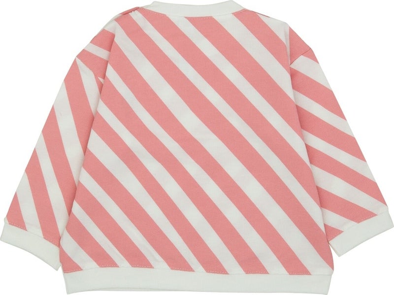 Sideways Stripe Printed Sweatshirt with Snap on Shoulders