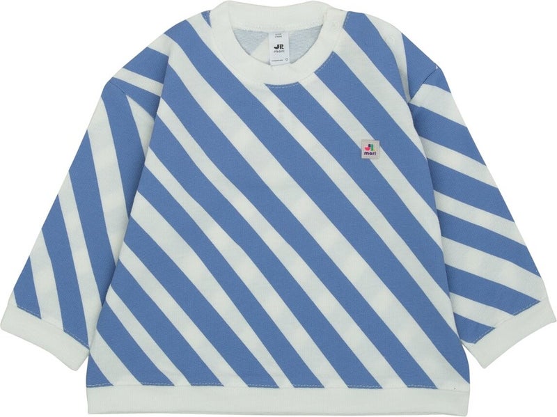 Sideways Stripe Printed Sweatshirt with Snap on Shoulders