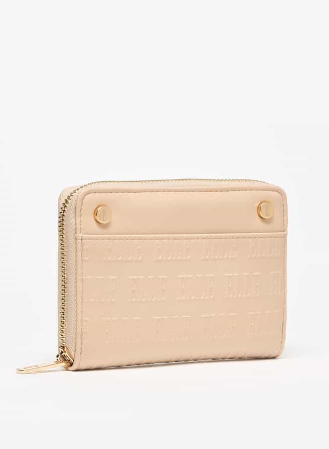 Women Monogram Embossed Wallet with Zip Closure