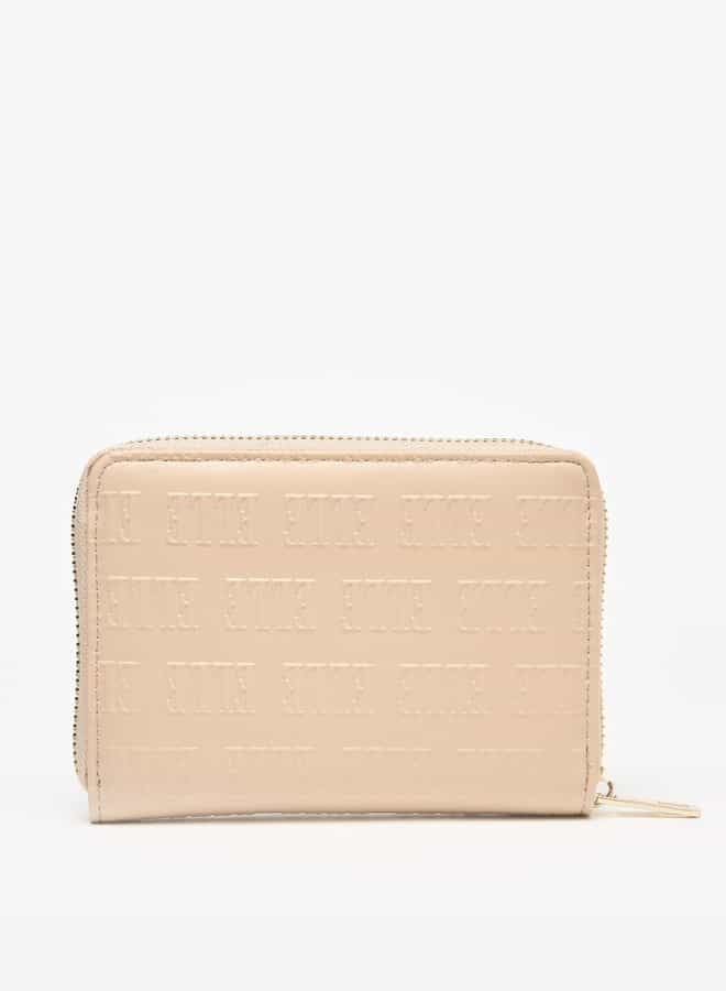 Women Monogram Embossed Wallet with Zip Closure