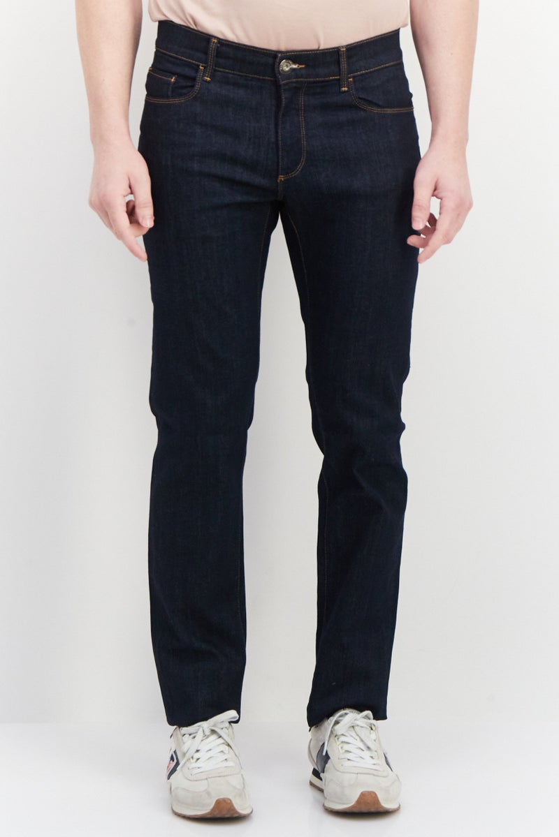 Men Regular Fit Solid Stretchable Denim, Navy Blue