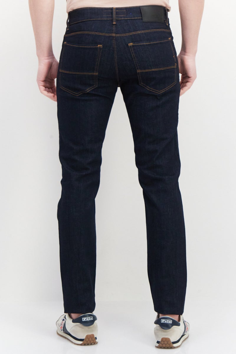 Men Regular Fit Solid Stretchable Denim, Navy Blue