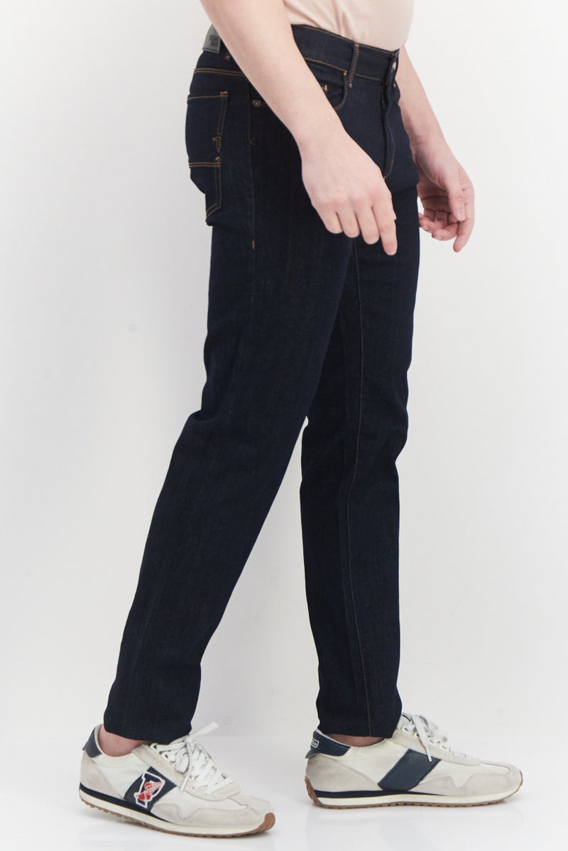 Men Regular Fit Solid Stretchable Denim, Navy Blue