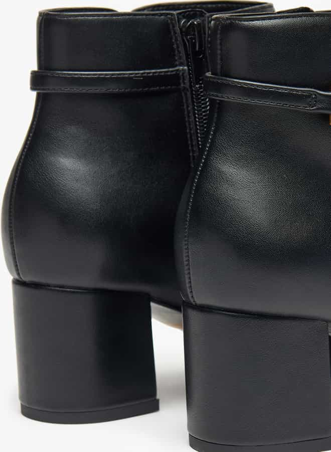 Women's Solid Ankle Boots with Zip Closure and Block Heels