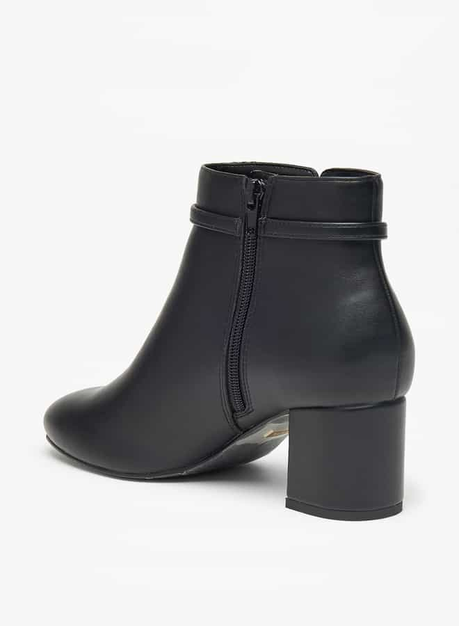 Women's Solid Ankle Boots with Zip Closure and Block Heels