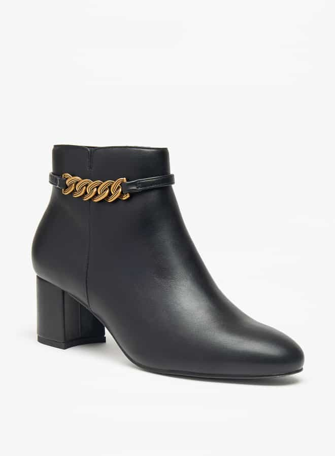 Women's Solid Ankle Boots with Zip Closure and Block Heels