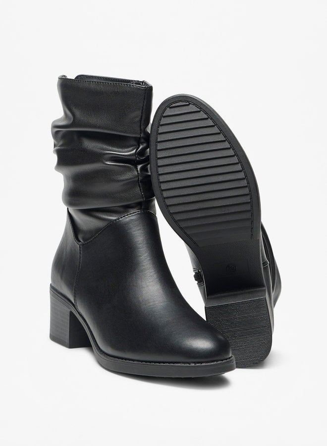 Women's Ruched High Shaft Boots with Zip Closure and Block Heels