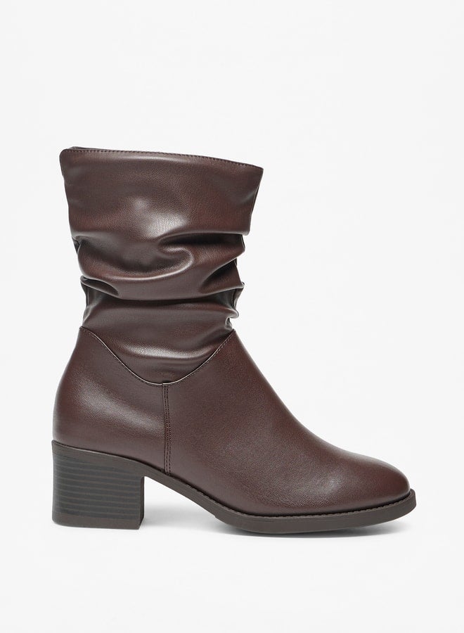 Women's Ruched High Shaft Boots with Zip Closure and Block Heels