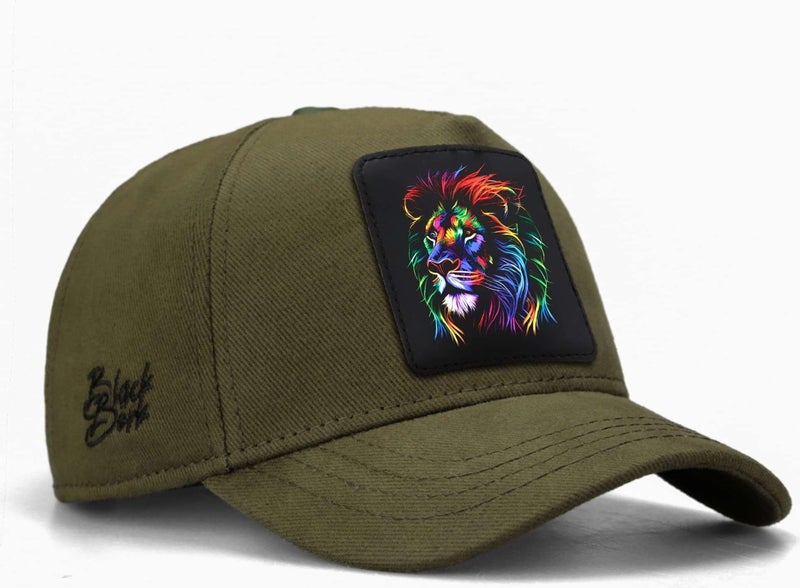 BlackBörk V1 Kids Baseball Colored Lion - Khaki Children's Hat (Cap) with 15 Code Logo