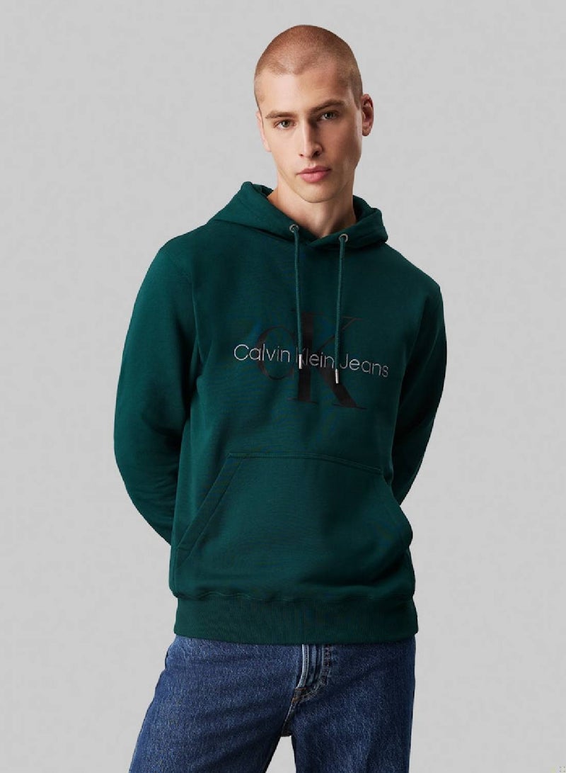 Men's  Cotton Blend Fleece Hoodie , Green - Cotton