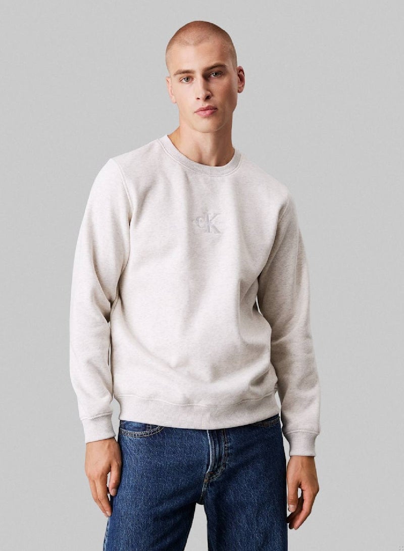 Men's  Monogram Fleece Sweatshirt , Grey - Cotton Blend