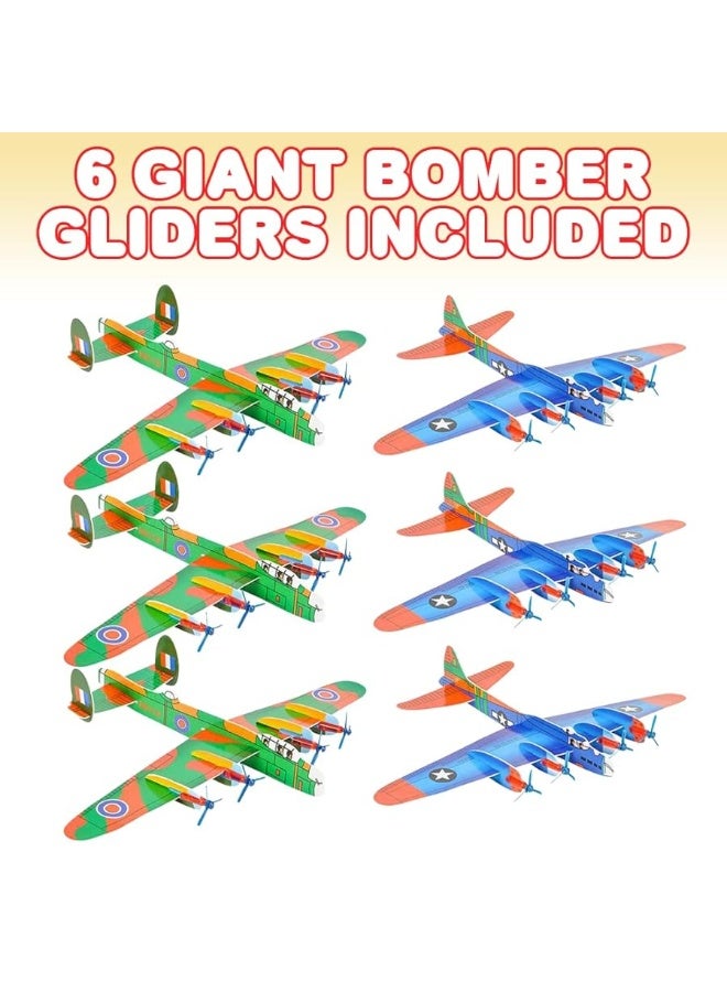 ArtCreativity Giant Bomber Foam Glider Planes for Kids, Set of 6, Gliding Airplane Toys for Kids, Colorful Flying Toys for Boys and Girls, Aviation Party Favors, and Outdoor Toys for Active Play