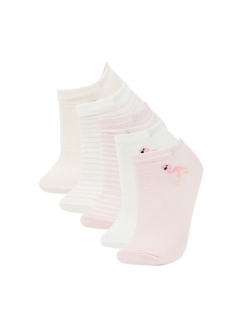 5-Pack Cotton Striped And Flamingo Printed Ankle Socks