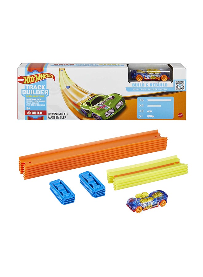 Track Builder Unlimited Basic Track Pack Starter Set for Add-On Builds with 10 Track Pieces, 9 Connectors & One 1:64 Scale Hot Wheels  Car for Kids Aged 6 Years Old & Up