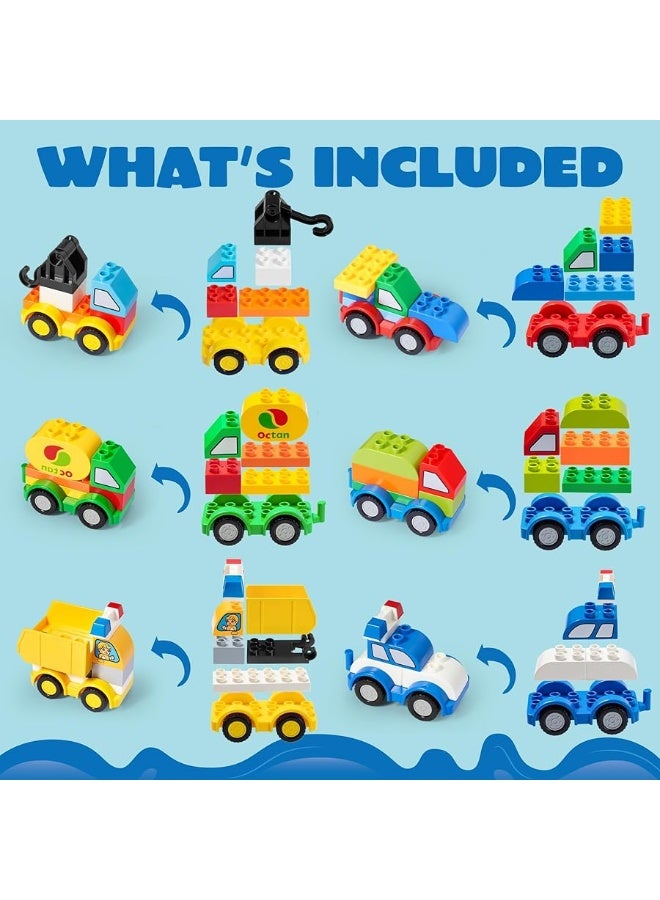 JOYIN 80Pcs Toddlers Car Building Blocks Set, 12Pcs Different Vehicles, Build Your Own Toy Cars, Compatible with Brand Name Building Bricks for Kids Boys Girls Birthday Easter Gift