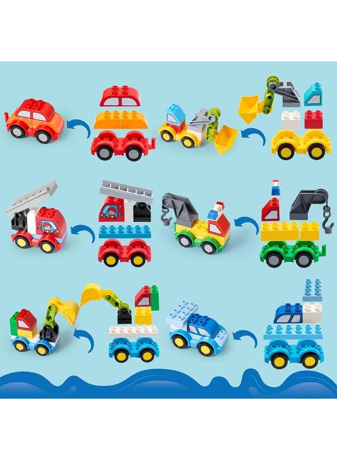 JOYIN 80Pcs Toddlers Car Building Blocks Set, 12Pcs Different Vehicles, Build Your Own Toy Cars, Compatible with Brand Name Building Bricks for Kids Boys Girls Birthday Easter Gift