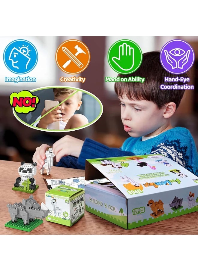 FUN LITTLE TOYS Mini Animals Building Blocks Sets for Goodie Bags, Prizes, Birthday Gifts, Party Favors for Kids 12 Boxes