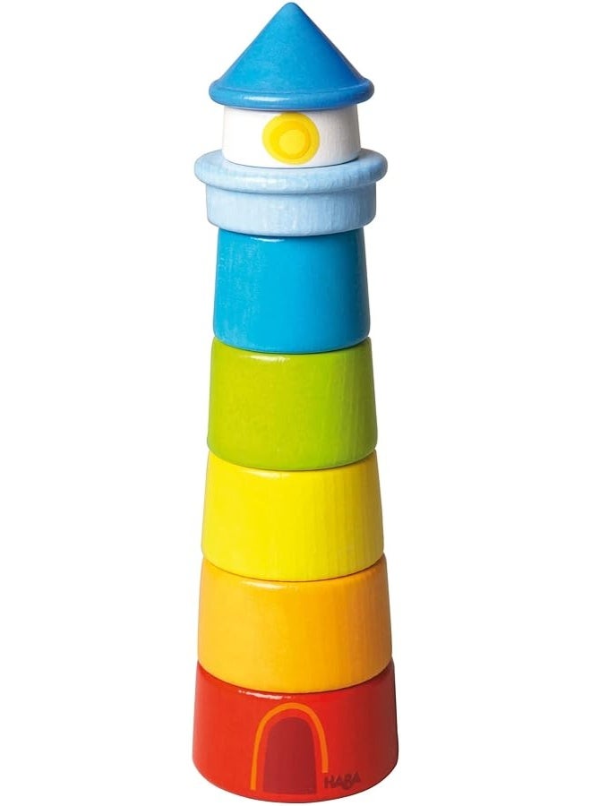 HABA Lighthouse Wooden Rainbow Stacker - 8 Piece Set (Made in Germany)