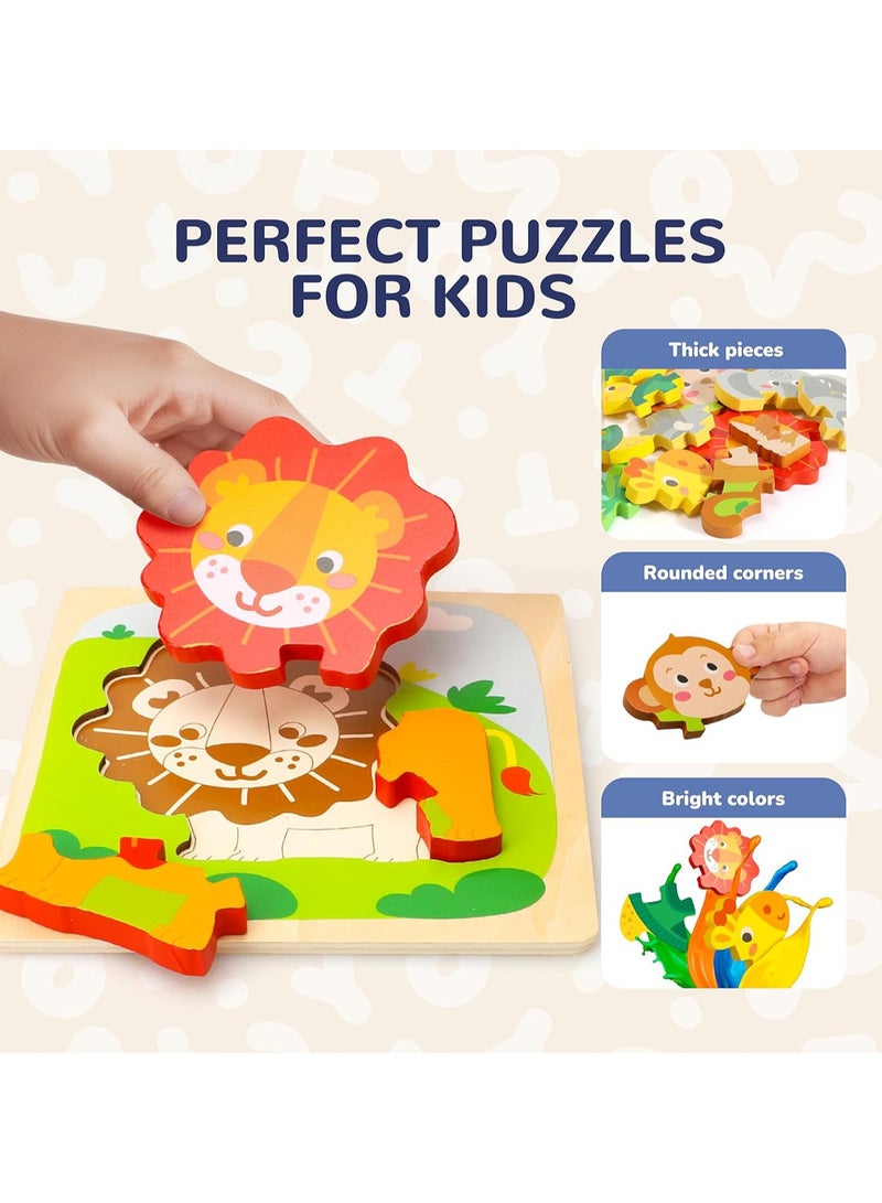 6-piece Wooden Children's Cartoon 3D Puzzle To Train Concentration Early Childhood Education Building Blocks Animal Matching Puzzle