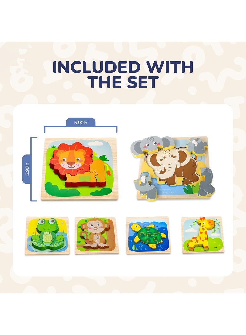 6-piece Wooden Children's Cartoon 3D Puzzle To Train Concentration Early Childhood Education Building Blocks Animal Matching Puzzle