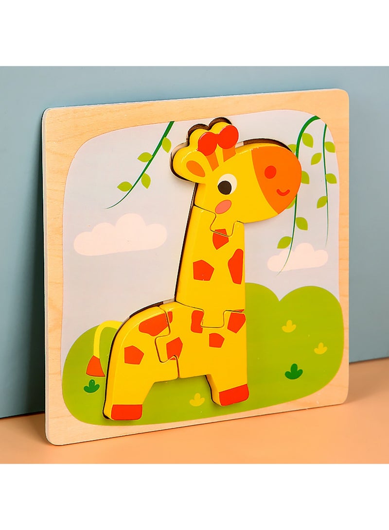 6-piece Wooden Children's Cartoon 3D Puzzle To Train Concentration Early Childhood Education Building Blocks Animal Matching Puzzle