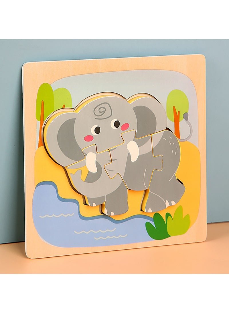 6-piece Wooden Children's Cartoon 3D Puzzle To Train Concentration Early Childhood Education Building Blocks Animal Matching Puzzle