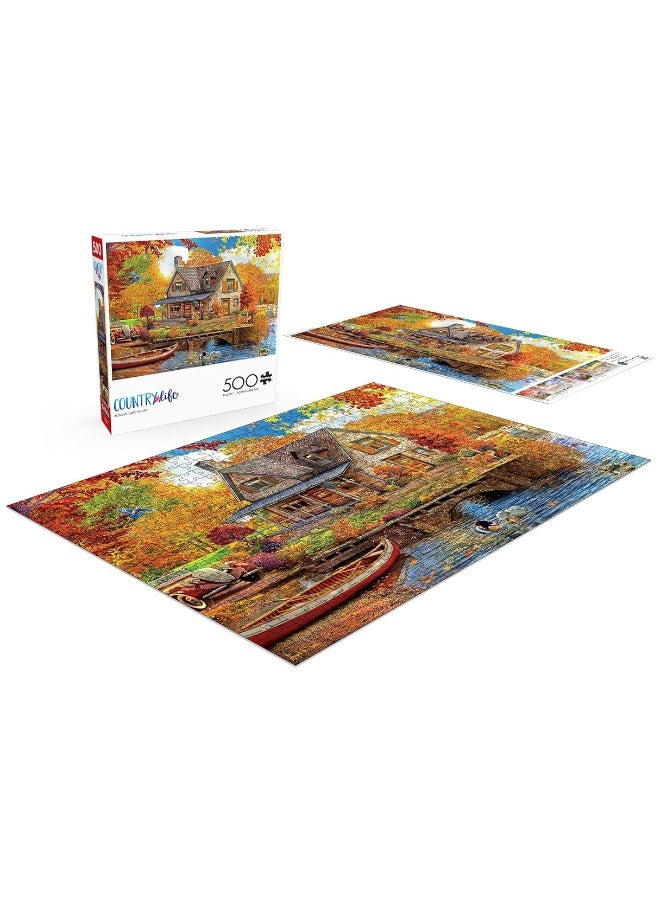 Buffalo Games - Angelo Bonito - Autumn Lake House - 500 Piece Jigsaw Puzzle for Adults Challenging Puzzle Perfect for Game Nights