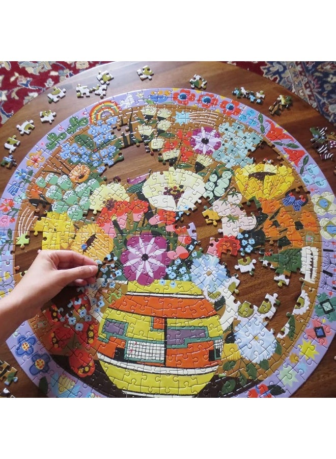 eeBoo Piece and Love Purple Bird and Flowers 500 Piece Round Jigsaw Puzzle Sturdy Puzzle Pieces A Cooperative Activity with Friends and Family